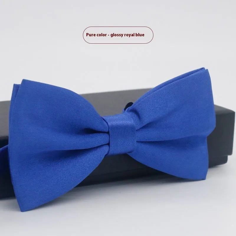 Men's solid colour flat head polyester bow tie on white background