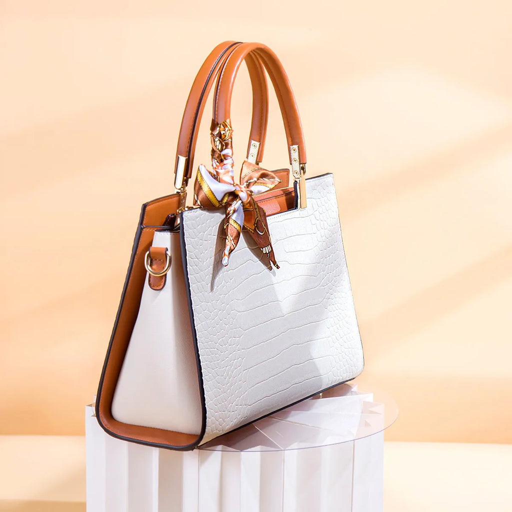 Milky white women's PU leather shoulder handbag with horizontal square shape and internal organiser compartments