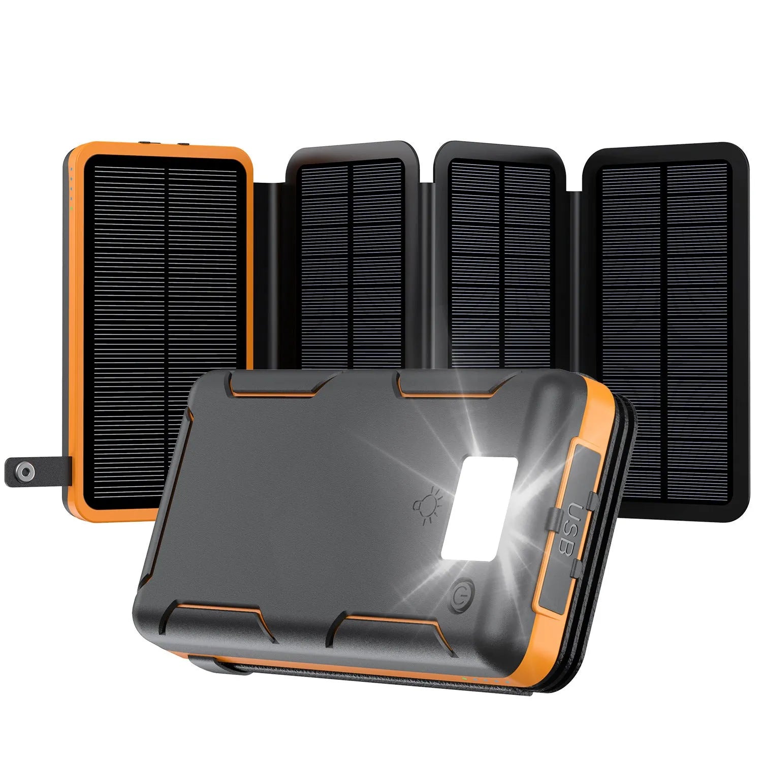 25000 mAh solar power bank in plastic shell industrial style blue colour option front view