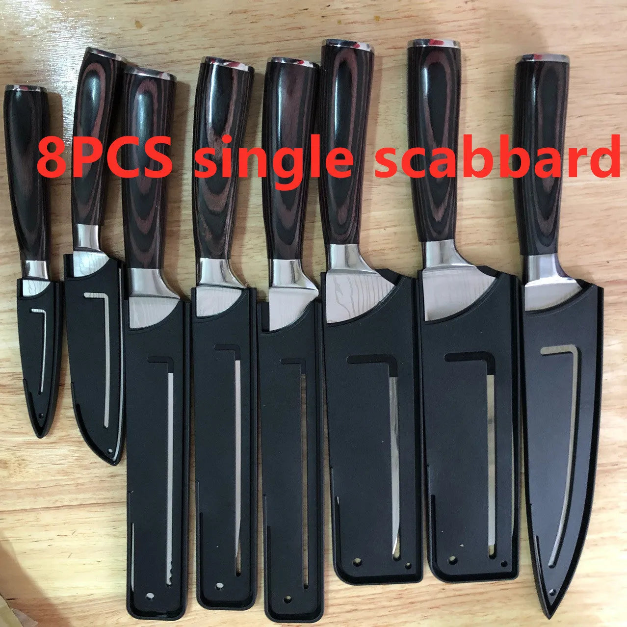 Chef knife with laser Damascus patterned blade and colour steel handle, length 30cm