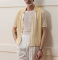 Yellow Tencel fabric casual polo shirt with asymmetric design and short sleeves