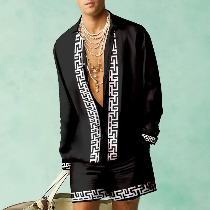Men's slim fit casual shirt and matching shorts set in a summer colour.