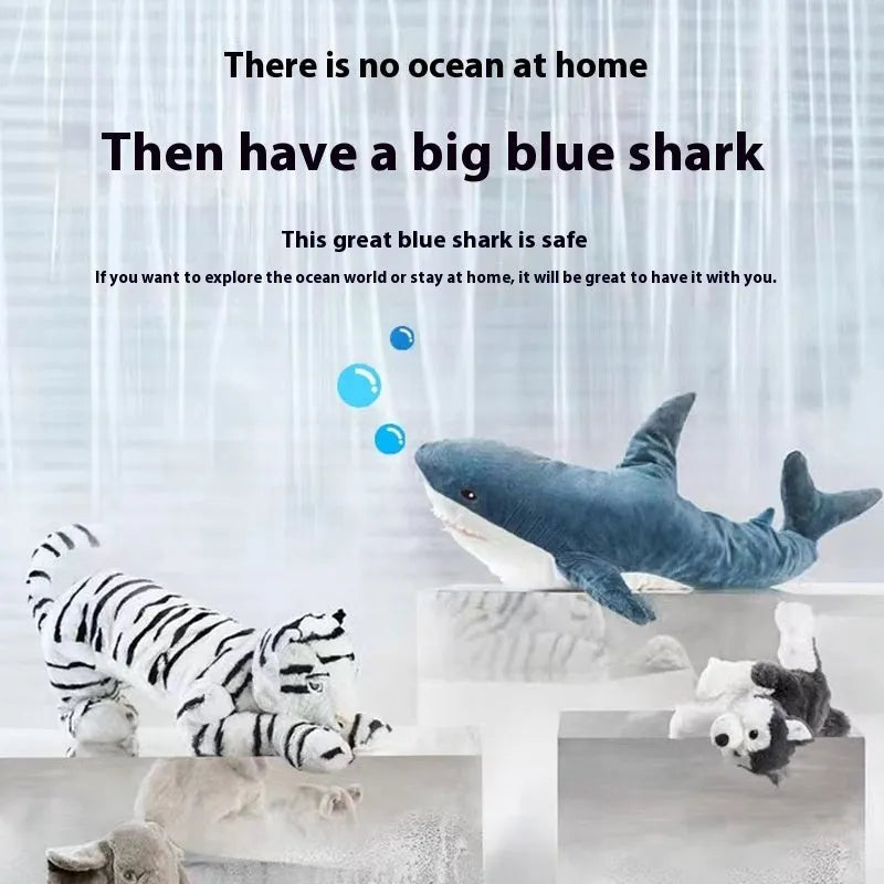 Blue shark plush toy with PP cotton filling, soft fabric, size 30cm to 1.6m