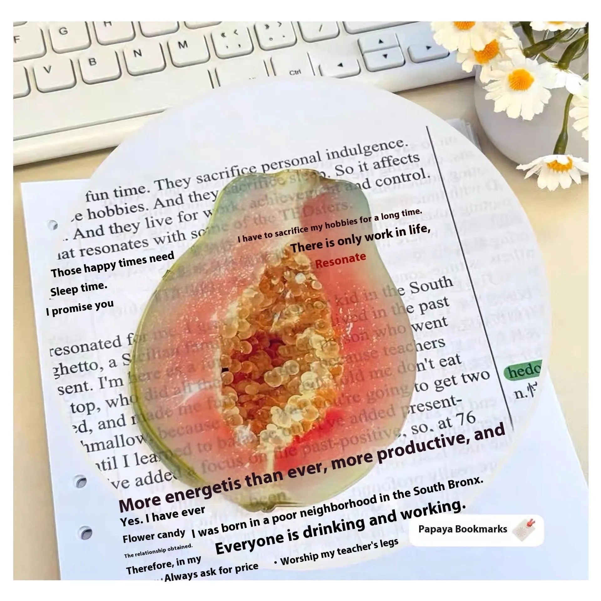 Transparent plastic fruit shaped bookmark with fixed clip, watermelon red colour, 8-10cm size