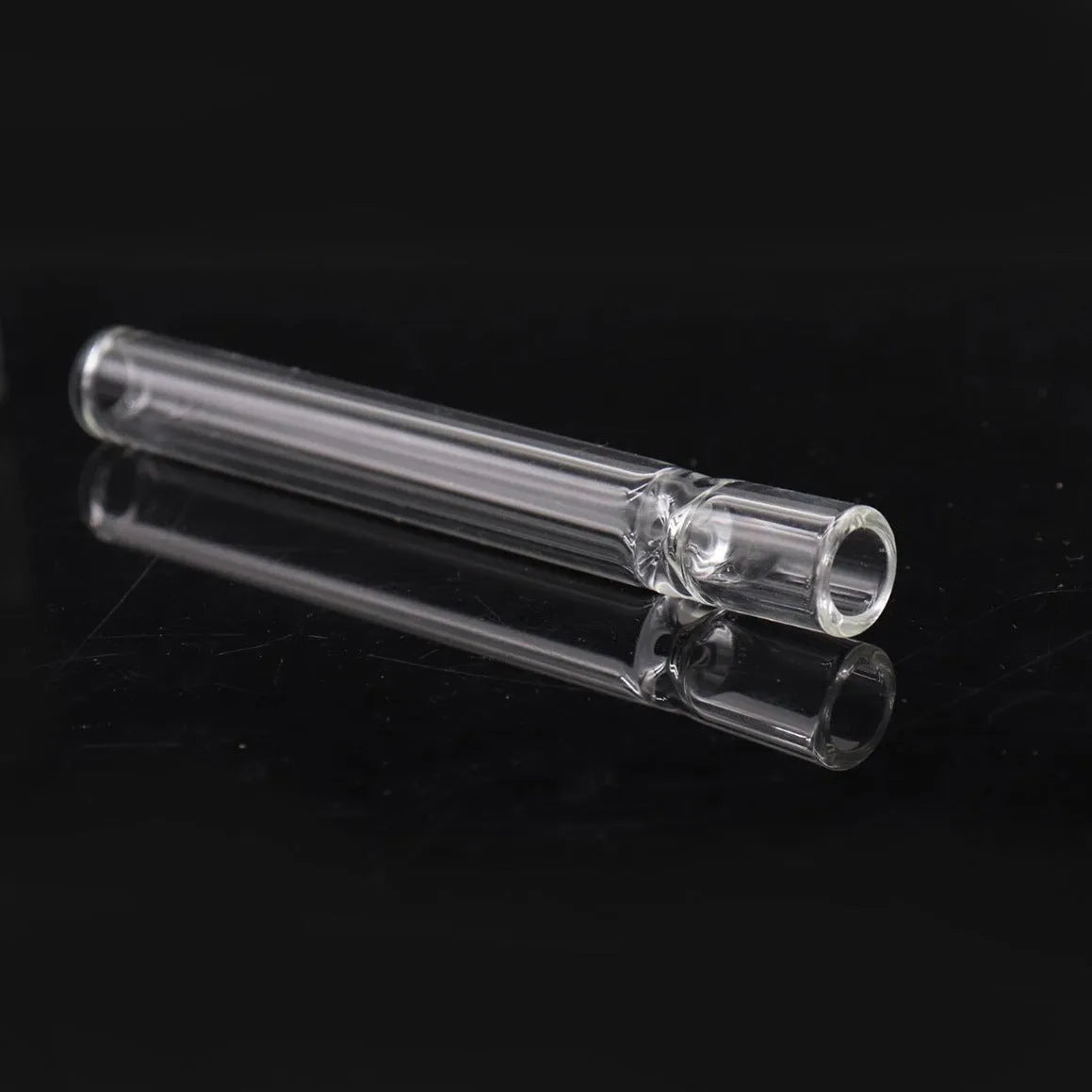 Clear pink telescopic glass smoke pipe with straight suction nozzle extended.