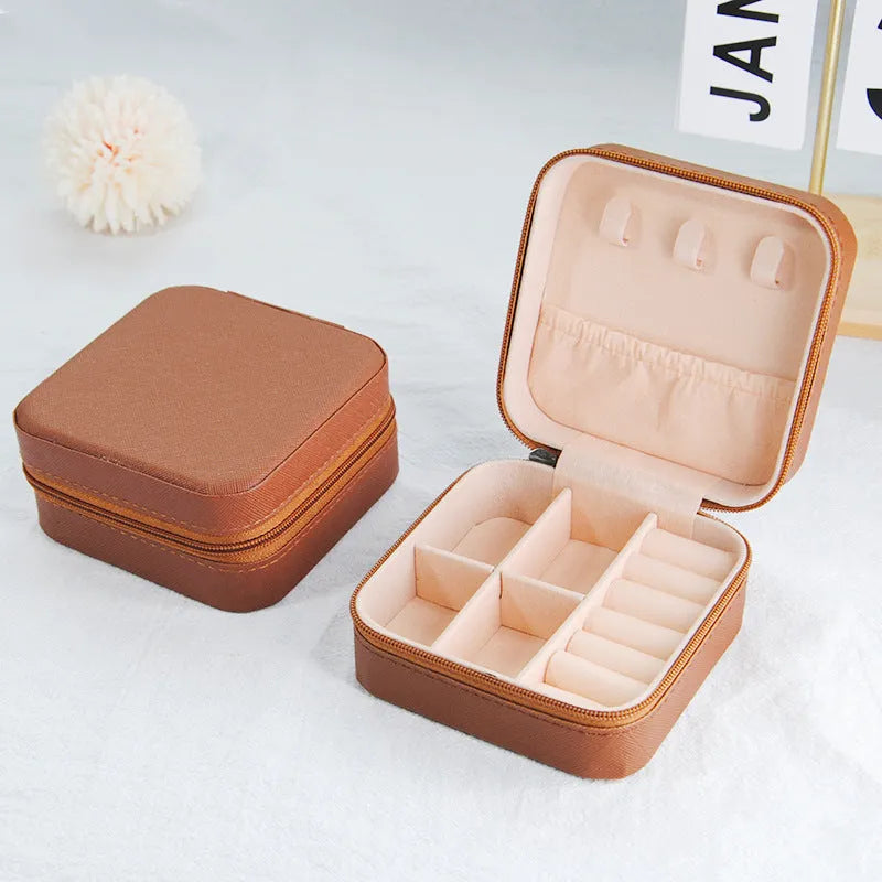 Small leather ins style jewellery box 10x10x5cm cross pattern colours portable storage