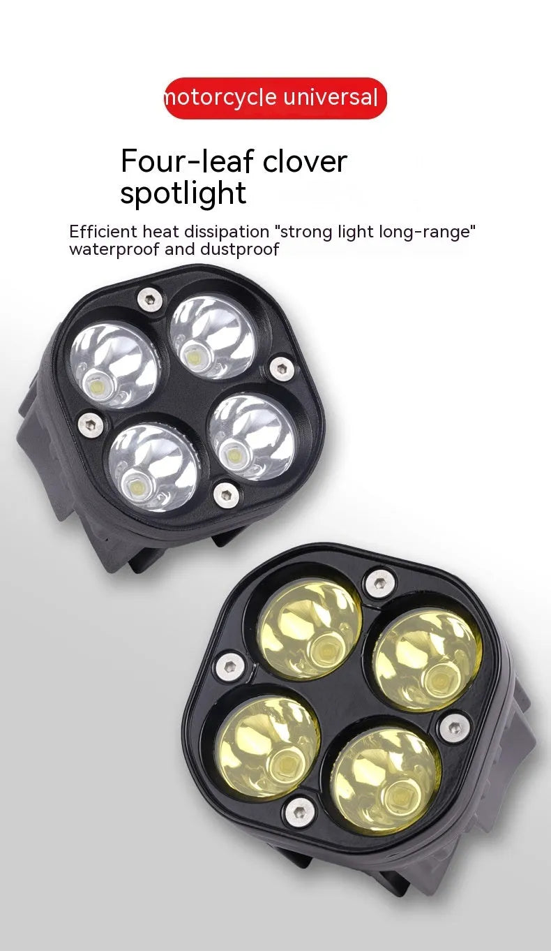 Four-eye headlight with aluminium base plate for motorcycle and car modification