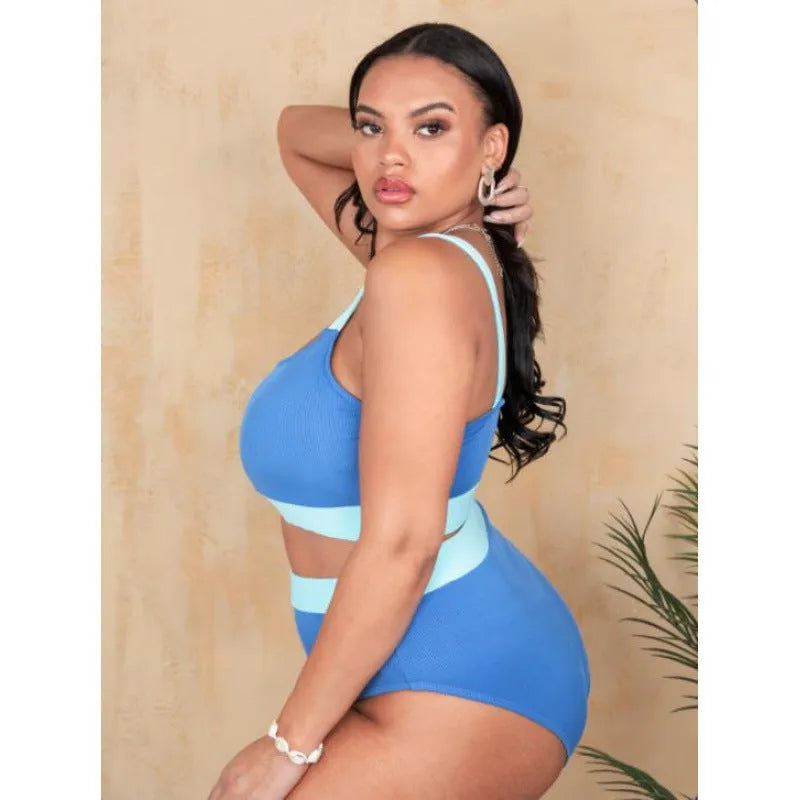 Women's solid colour high waist bikini set with brief cut and side split detail.