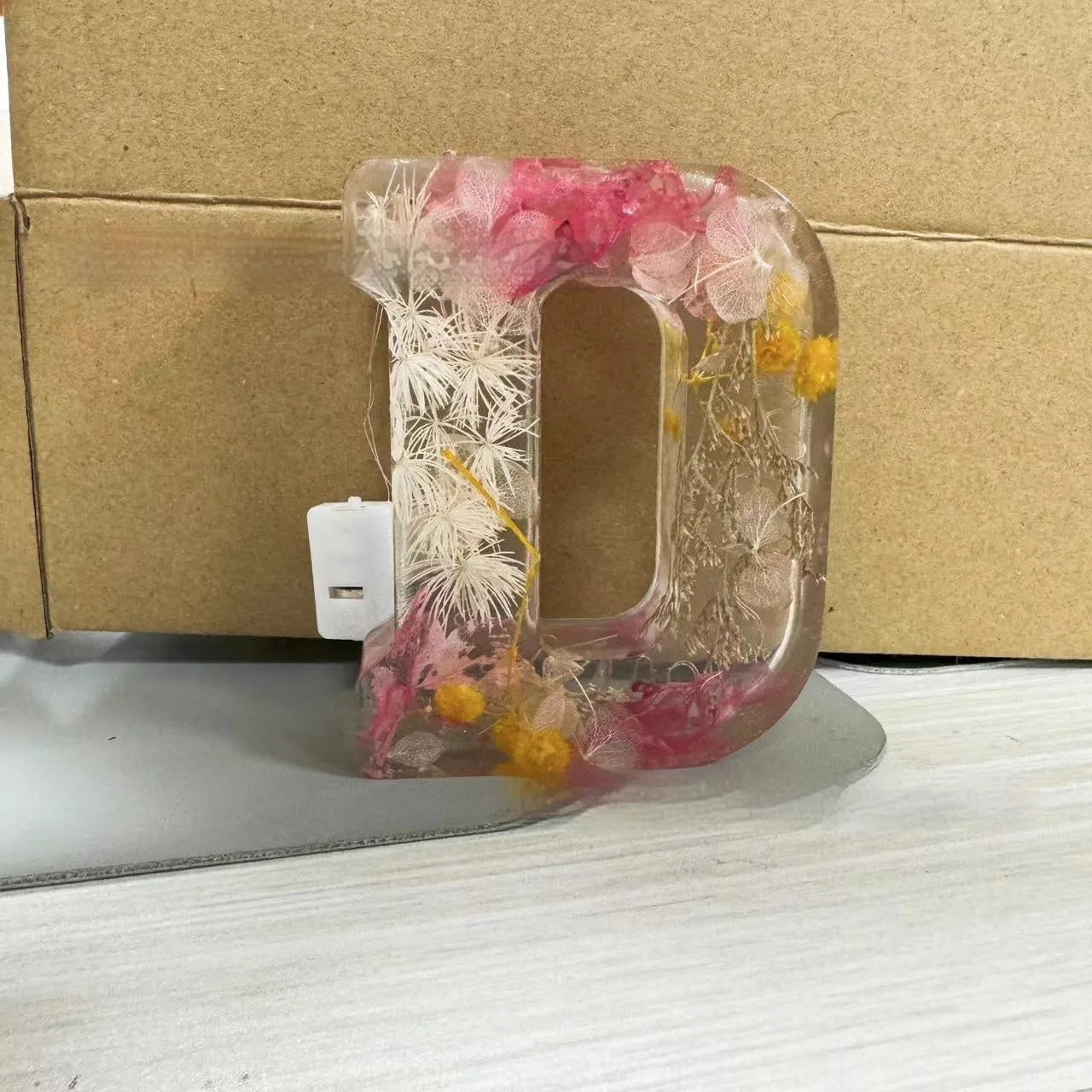 Transparent resin night light ornament with custom letter design 15cm square modern simplicity