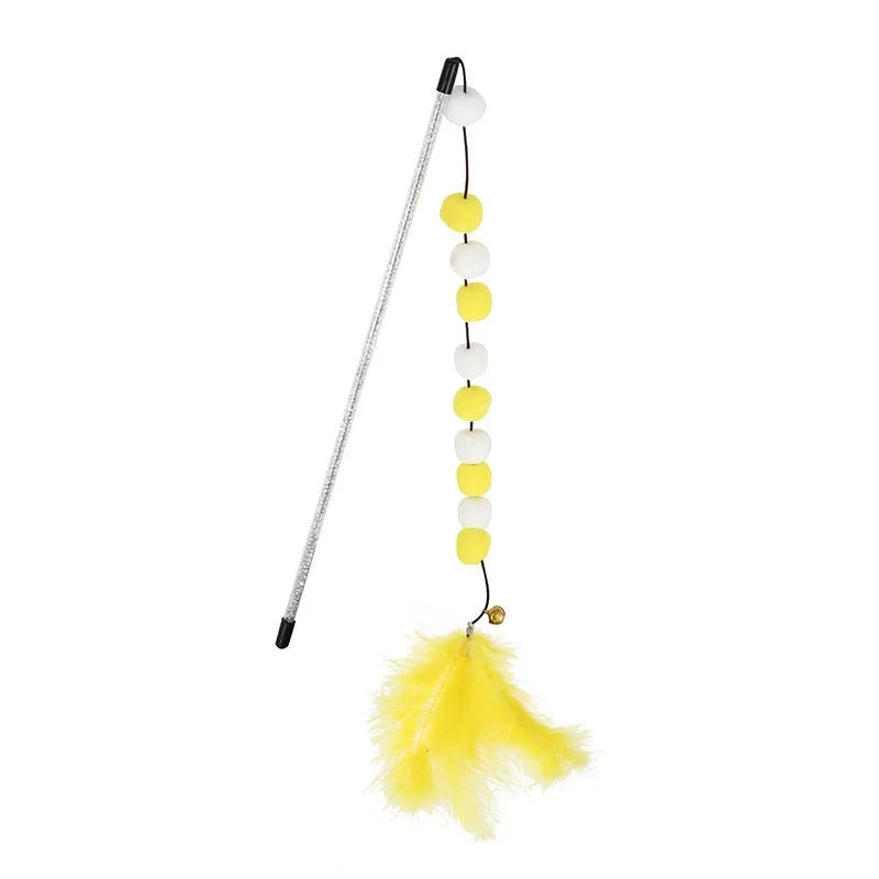 31cm long cat teaser rod with colourful pompons and feather toys for interactive play