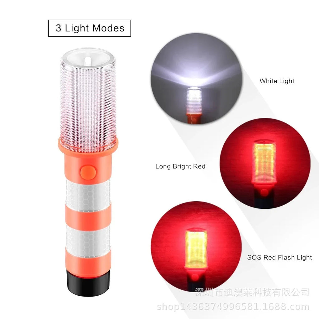 Set of two magnetic base emergency LED flares in plastic suitcase with support stands