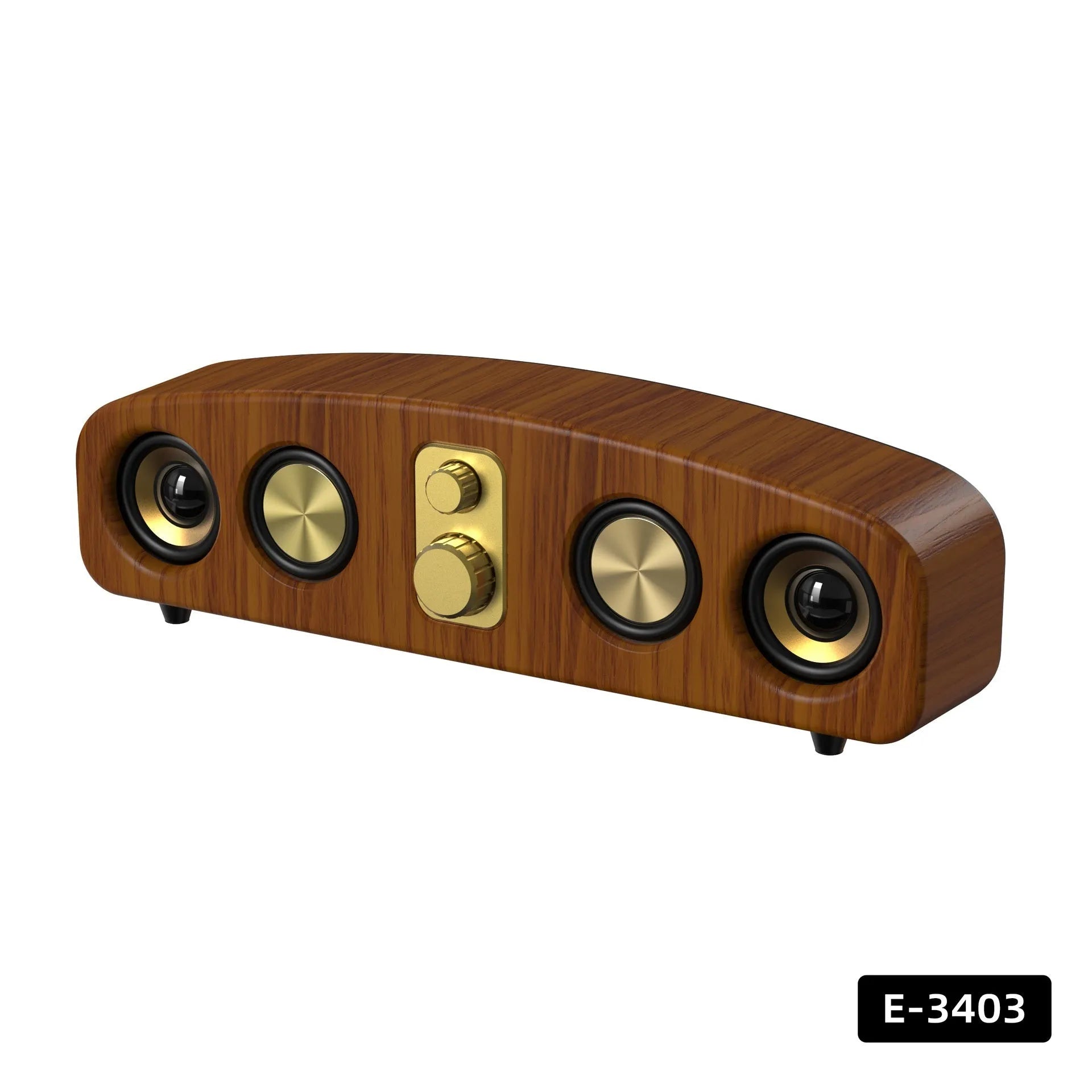 Retro portable Bluetooth speaker with wood grain finish and USB cable for outdoor use