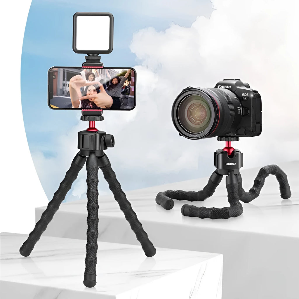 Multifunctional vlogging tripod kit from a photography suite with colour selection options.