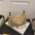 Woven straw crossbody handbag in horizontal square shape with phone compartment