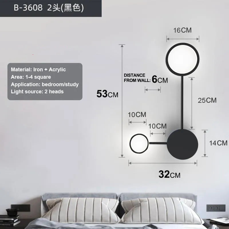 Contracted 6-head wall lamp in black finish, 54W, 96.5cm length, iron and acrylic