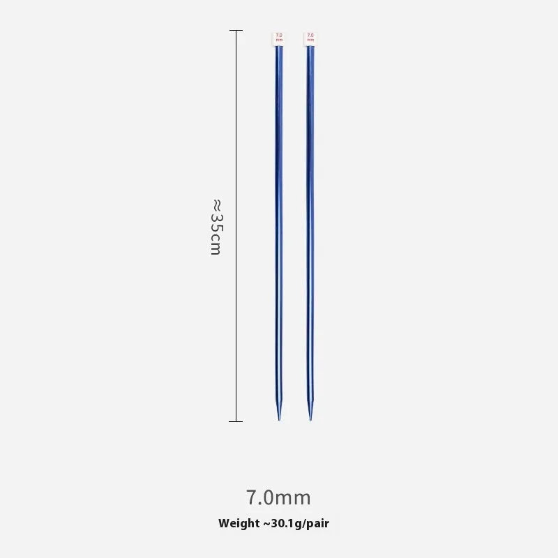 Lengthened crochet hook set showing multiple sizes from 2.0mm to 10.0mm, each with a protective cap.