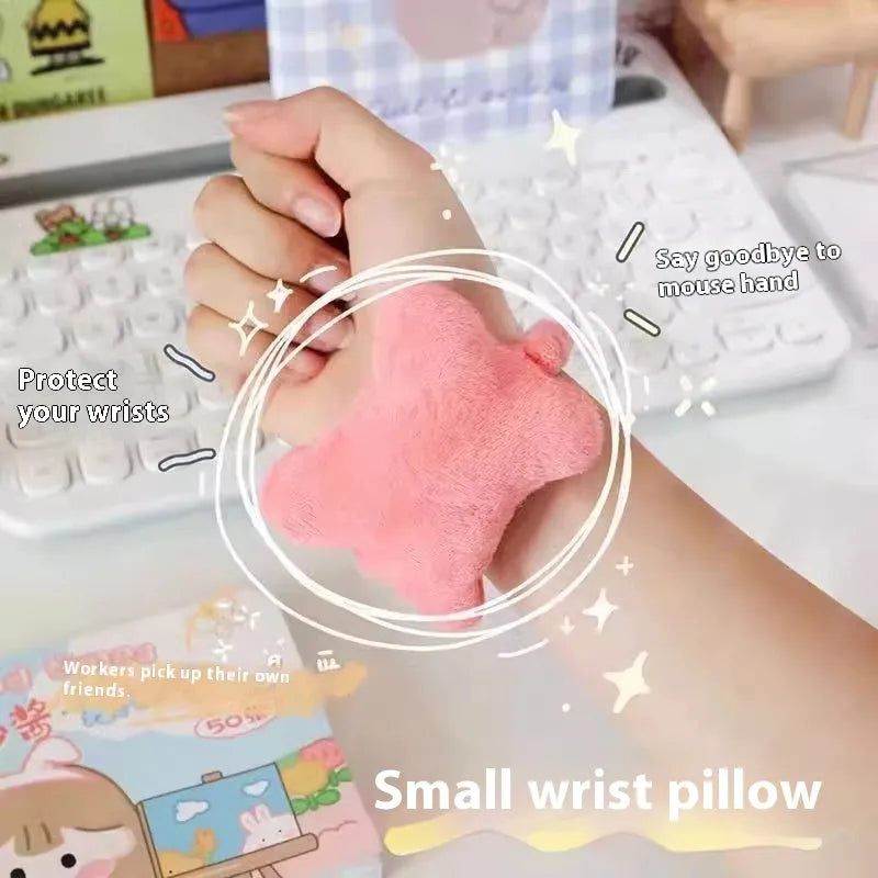 Plush polyester wrist protector mouse pad in blue, green and pink colour options