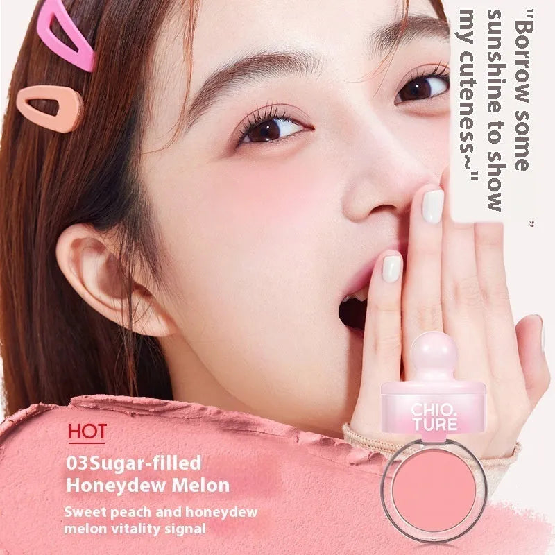 Compact blush makeup product with shimmer powder in nude colour options