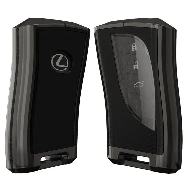 Zinc alloy TPU car key case cover in multiple colours including black, white, brown, blue, and green.