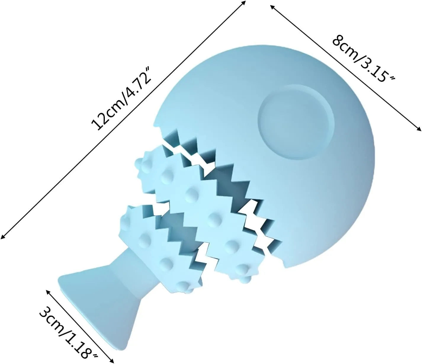 Blue Fish Bone shaped soft dog chew toy with hollow bottom for treats.