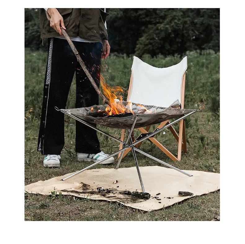 Silver stainless steel barbecue grill set with cooking net, shown in medium and large size options.