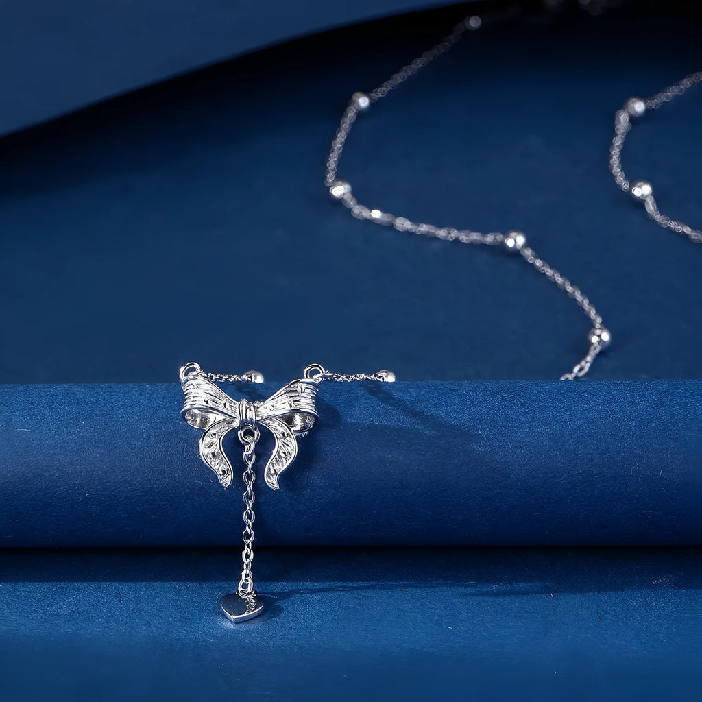 S925 silver butterfly heart clavicle chain necklace with adjustable 40cm-45cm chain