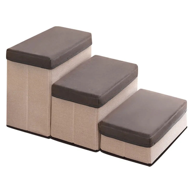 Brown foldable pet stairs steps for dogs with non-slip cloth surface on a floor