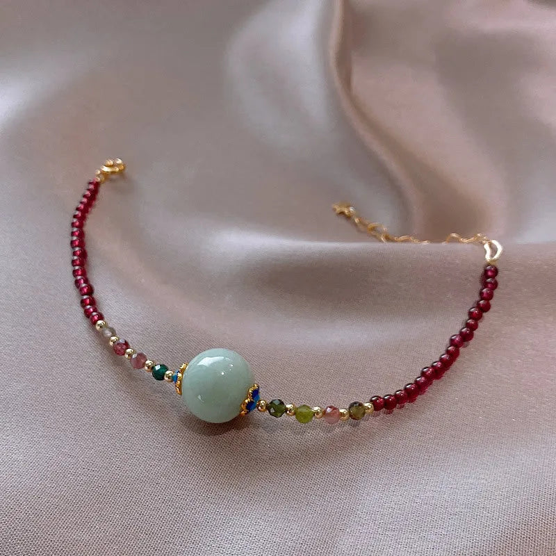 Aquamarine tourmaline drop bracelet with electroplated finish and Korean-style Chinese design