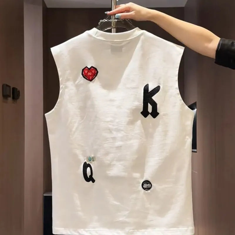 Men's black cotton sleeveless vest t-shirt featuring a cartoon graphic print.