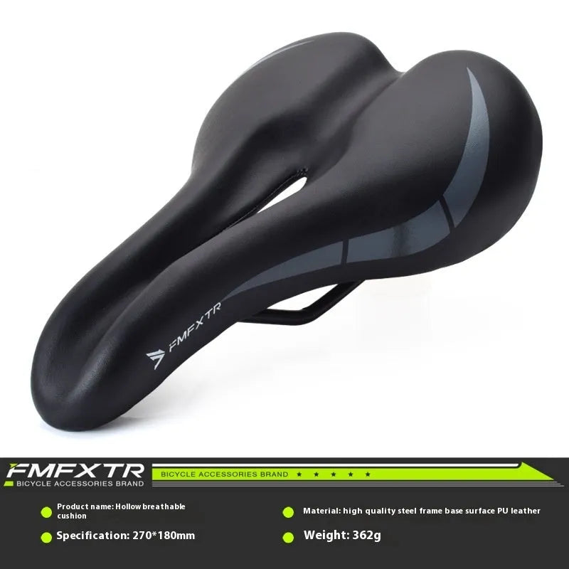 Bicycle saddle hollow cushion with PU leather cover and L clamp ring for mounting.