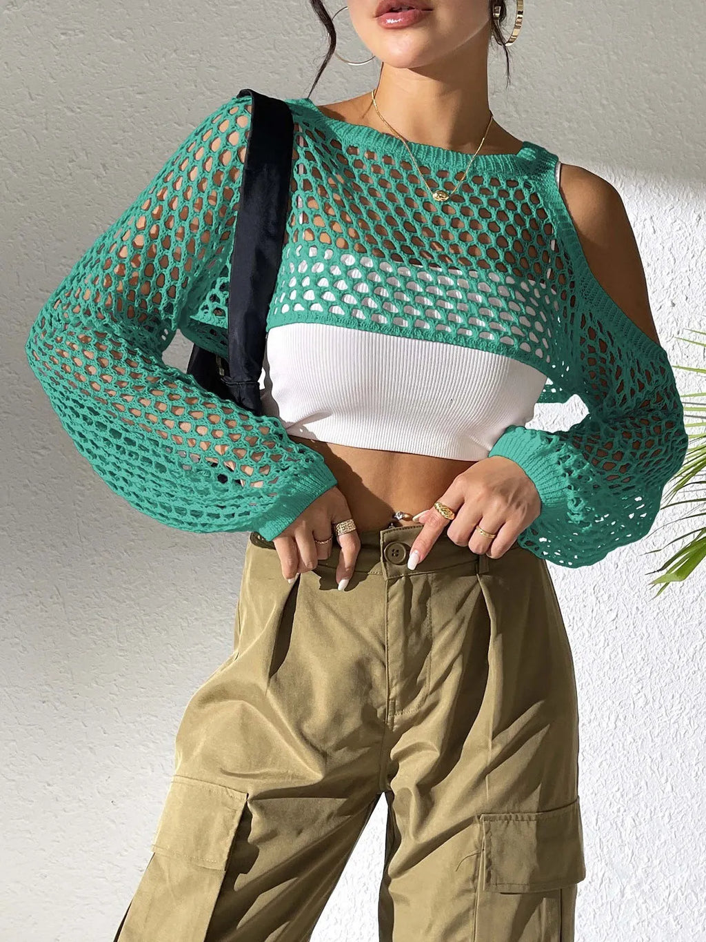 Navel hollowed mesh shirt in multiple colours for beachwear