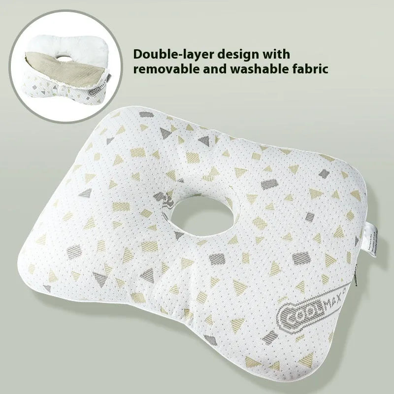 Single hole ear pillow for adults in grey, measuring 39 by 28 centimetres.