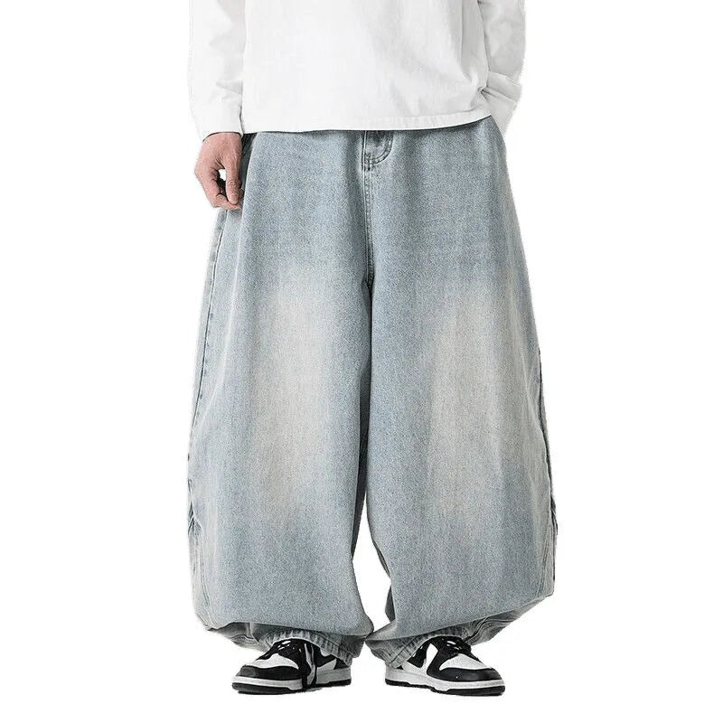 Men's plus size wide leg jeans in American casual style with straight leg design