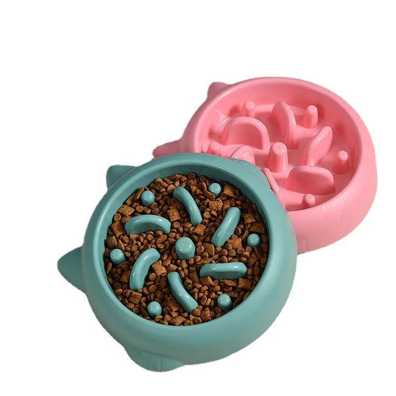 Green PP slow feeder bowl with bone-shaped pattern for dogs and cats