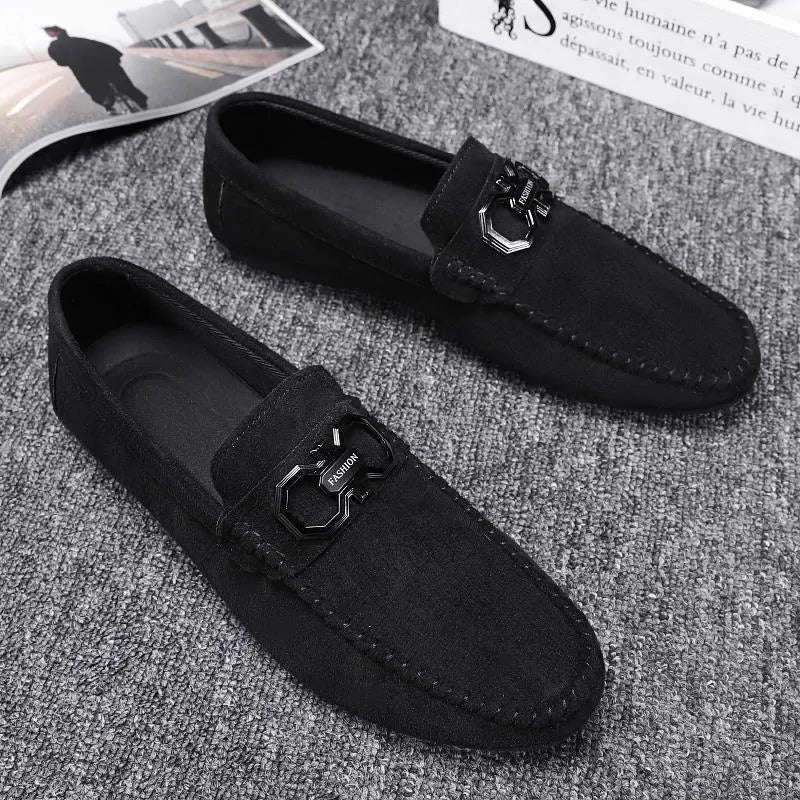 Men's black and grey casual shoes with suede upper and rubber sole for summer breathable wear