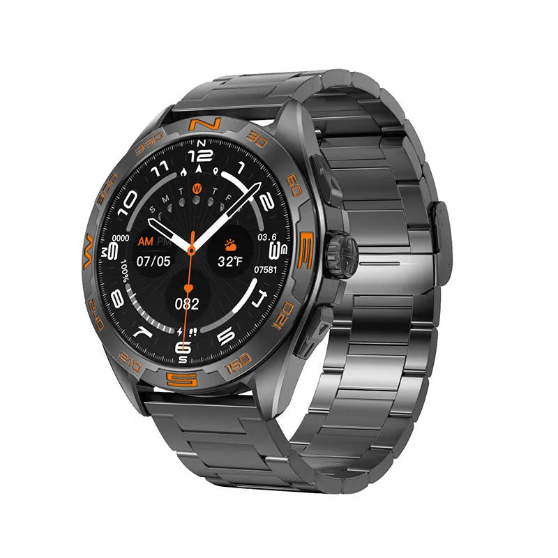 Black smartwatch with digital display showing heart rate and WhatsApp notification on a wrist.