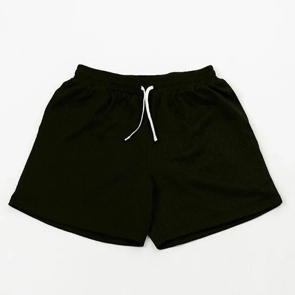 Men's solid colour quick-drying mesh sports shorts in black, shown for running.