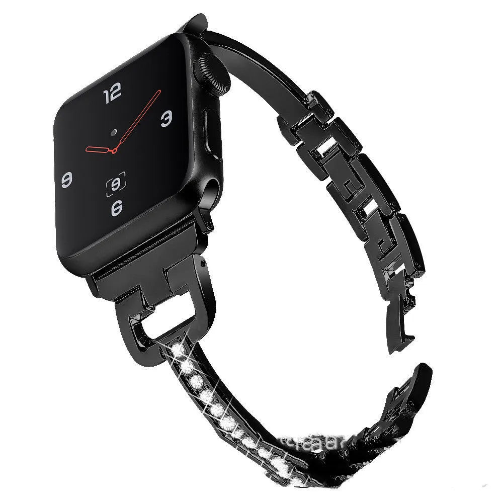 D-shaped metal diamond watch strap for Apple Watch in six colour options