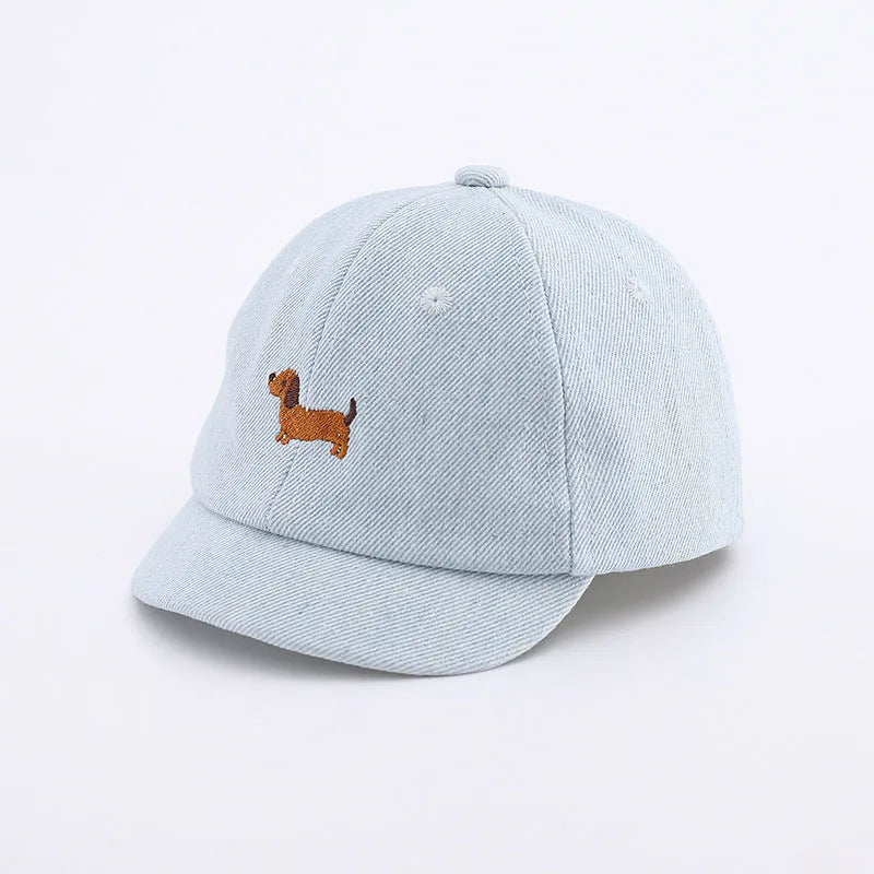Denim babies baseball cap with dome crown in light blue, dark blue, or black colours for summer sun protection