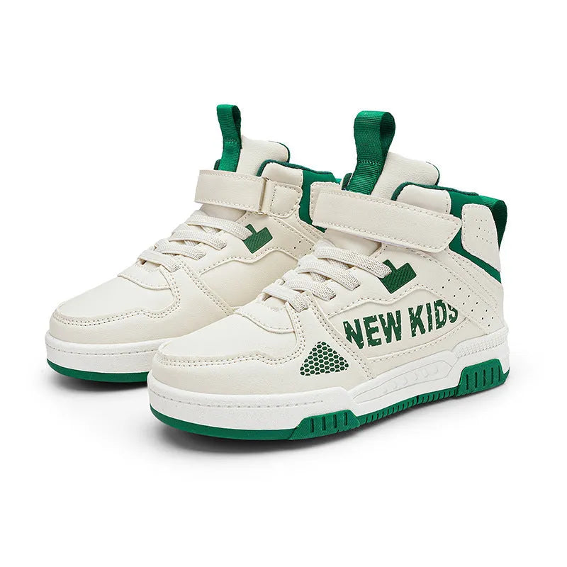 Children's street sneakers in multiple colours with PU upper and rubber sole showing lace-up buckle fastening