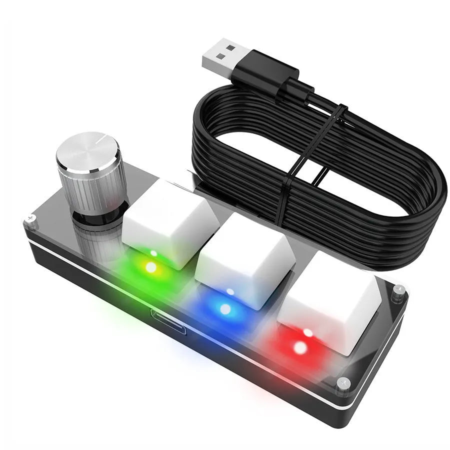 Three-key USB custom office keyboard in black or white with PS shortcut key and 1.5m cable