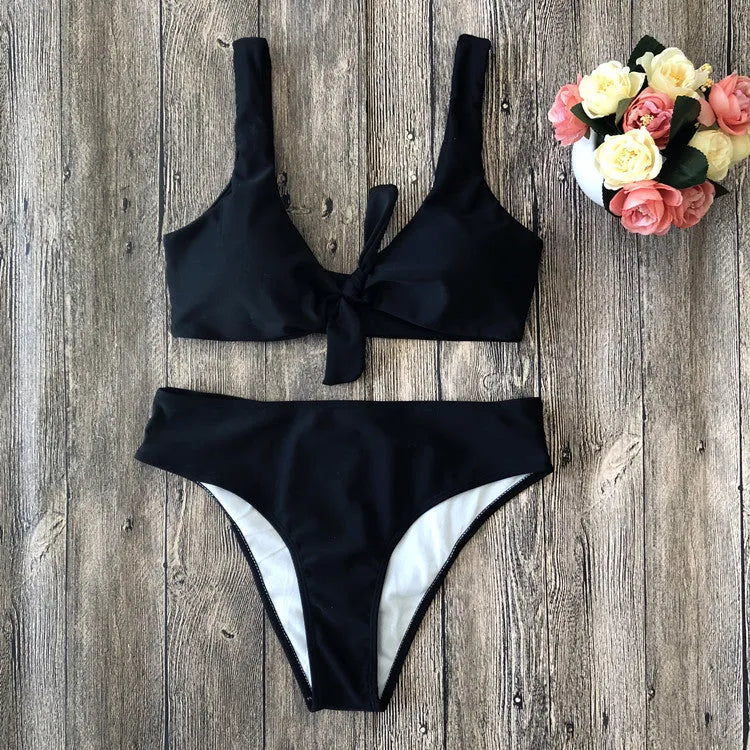 Women's pure colour polyester bikini swimsuit in European American style
