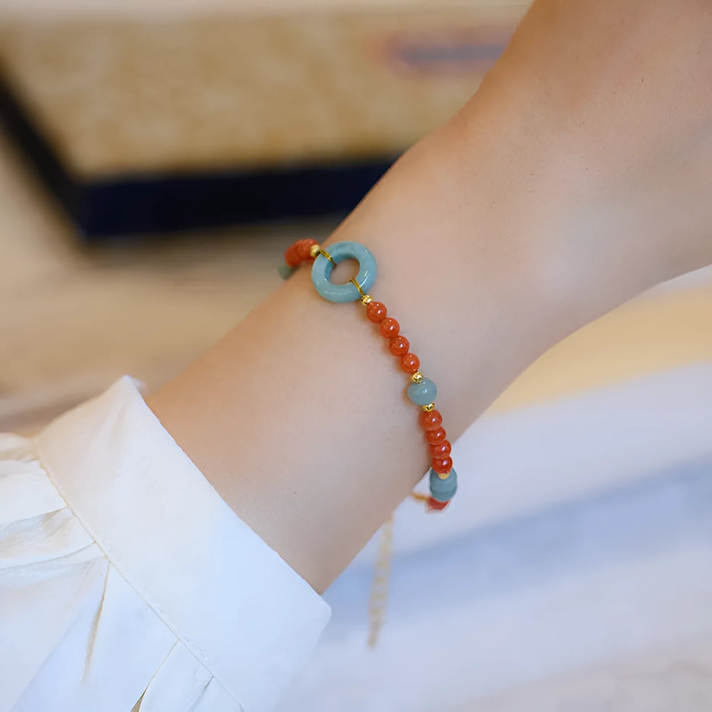 Natural South Red agate bracelet with 4mm round beads and safety buckle clasp