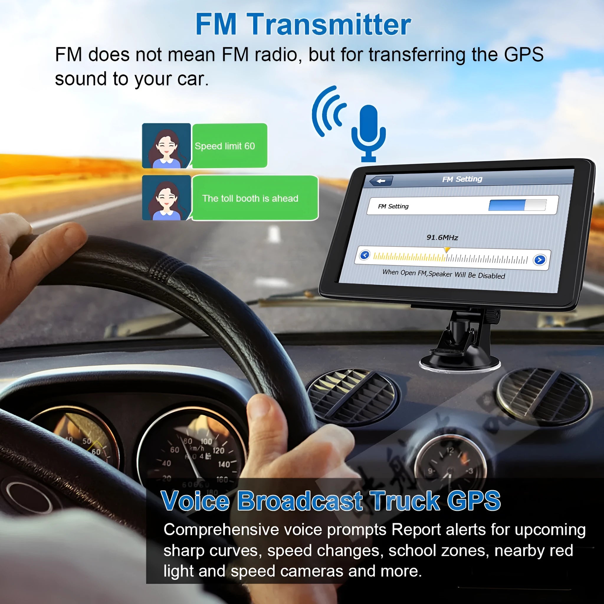 7-inch portable car GPS navigation device with HD touchscreen display on dashboard mount