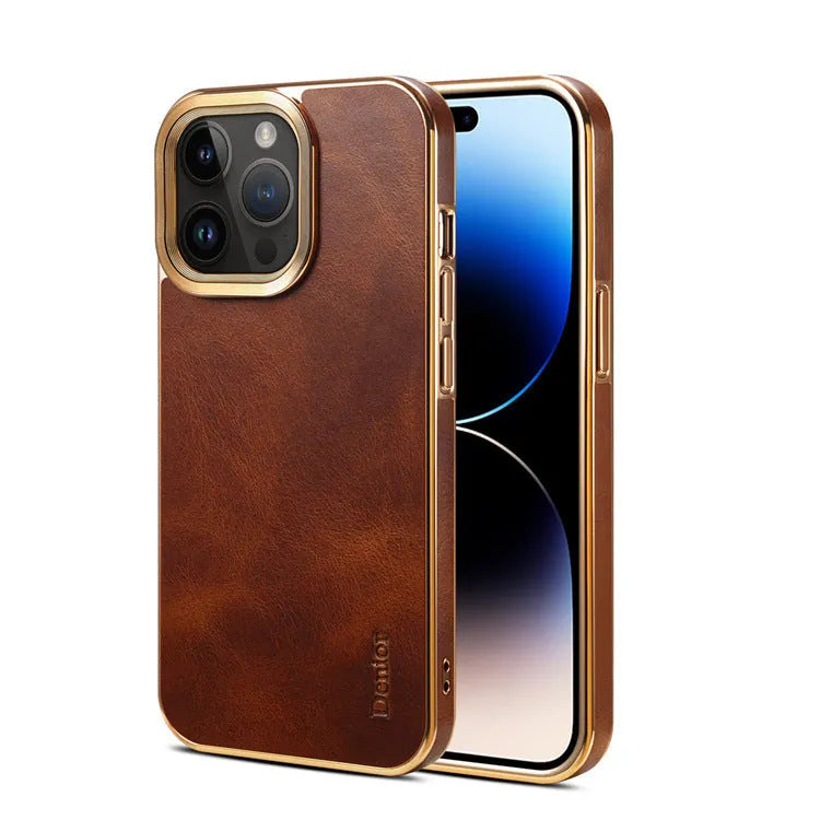 Handmade vintage leather iPhone case in black, brown, navy blue, or wine red