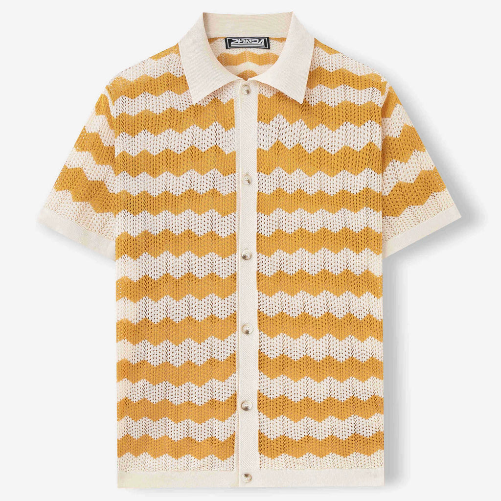 Short sleeve blue jumper with corrugated jacquard texture, made from Tencel viscose for summer.