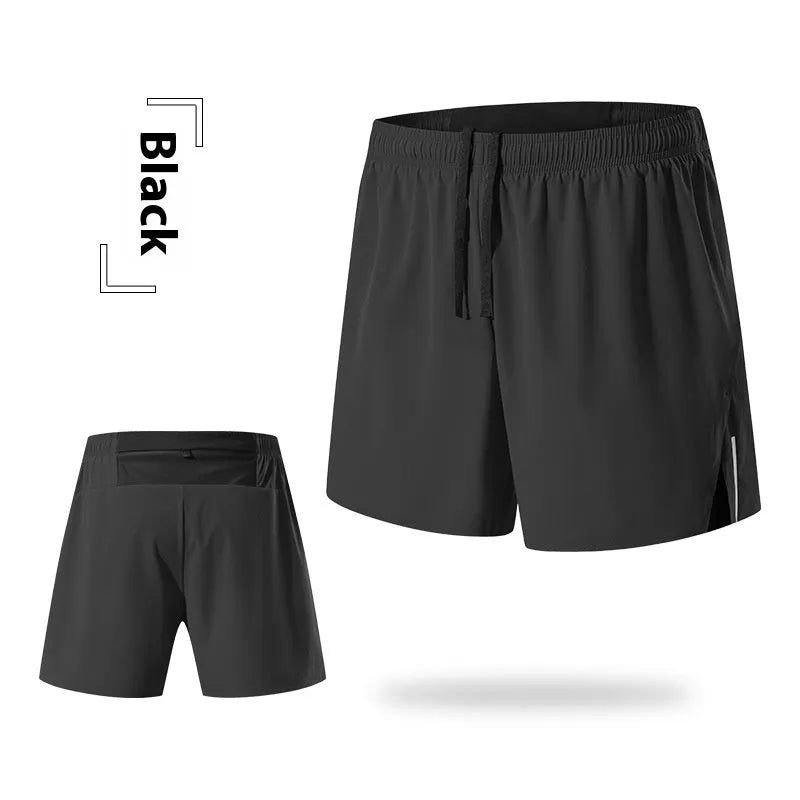 Men's red off-road running shorts with a high waist and loose fit, shown on a model.