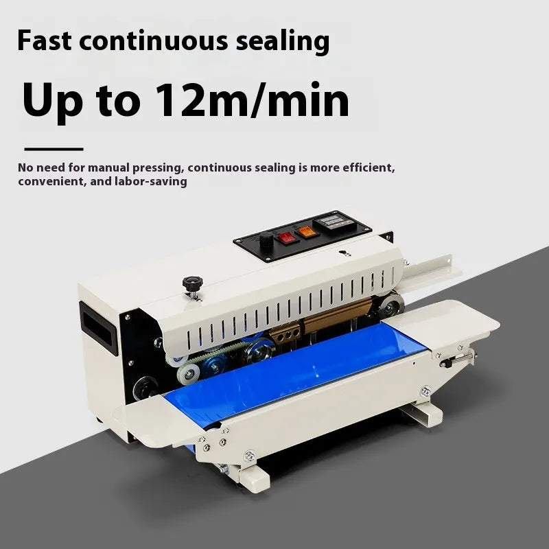 Mini desktop steel seal sealing machine with date printing function on a countertop.