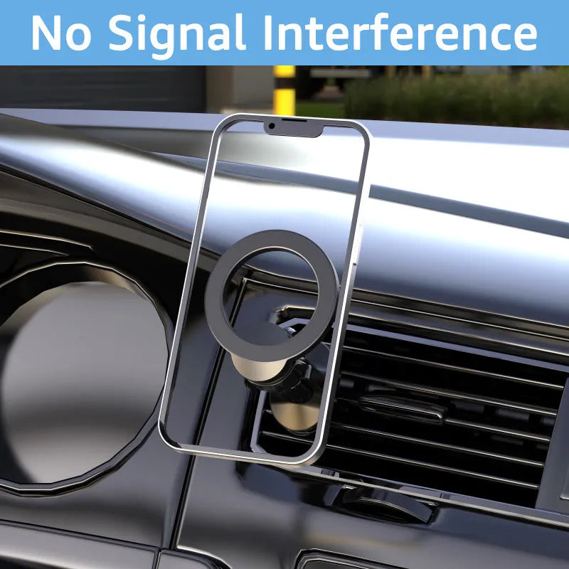 Black magnetic car air vent phone holder with O-ring bracket for mobile devices