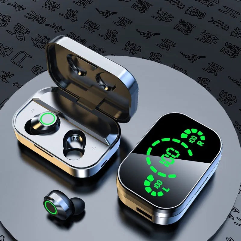YD03 wireless TWS headset with smart digital display, breathing light, graphene diaphragm, and charging compartment